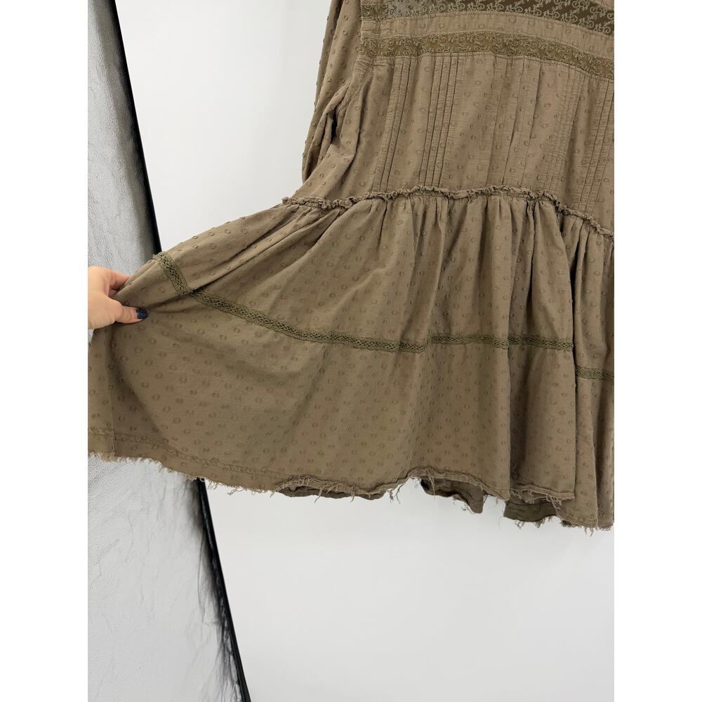 Pilcro Long Sleeve Mock Neck Swing Mini Dress Size L Rustic Olive Boho Eyelet - Picture 8 of 16